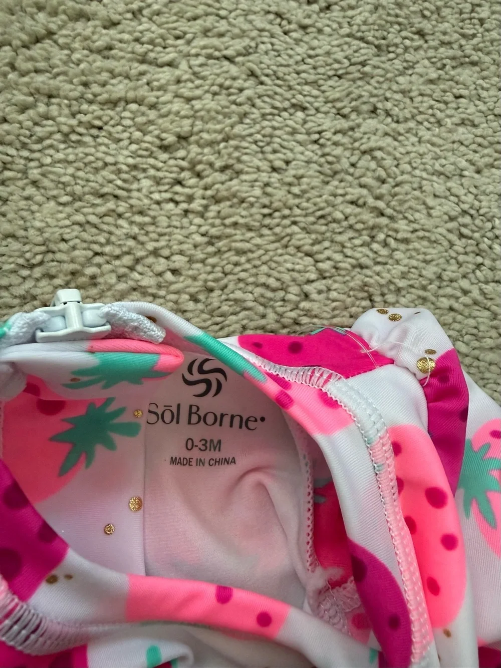 NWT Infant 0-3 month Sol Borne Long-Sleeve Strawberry Print Swimsuit - Pink